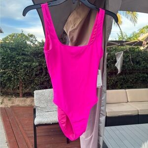 Good American Vibrant Pink One-Piece Swimsuit cheeky